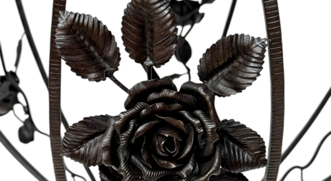 French Art Deco Wrough Iron XL Pedestal with Multi-Colored Marble Top, 1930s